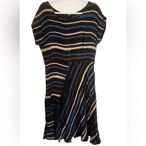 Peruvian Connection 100% Silk Striped Midi Dress Size 12
